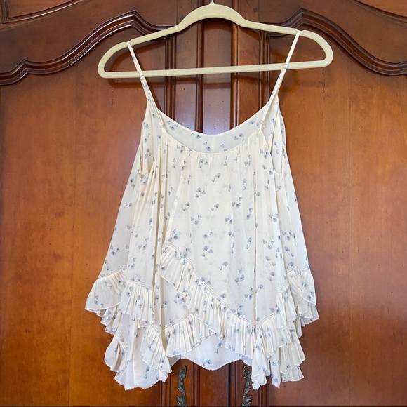 Madison Marcus 100% Silk Ditsy Floral Ruffle Swing Hem Cottagecore Tank - Picture 5 of 9